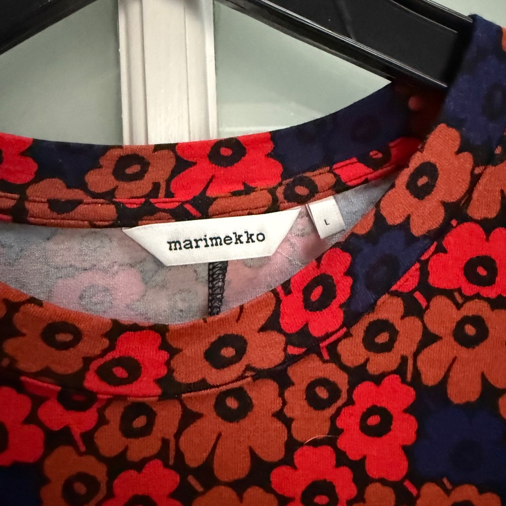 Marimekko Terassi Unikko Red and Blue Floral Long Sleeve Dress - Picture 5 of 5